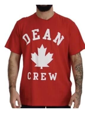 Dsquared2 Mens Dean Crew Maple Leaf Graphic T-Shirt Red Size S Oversized